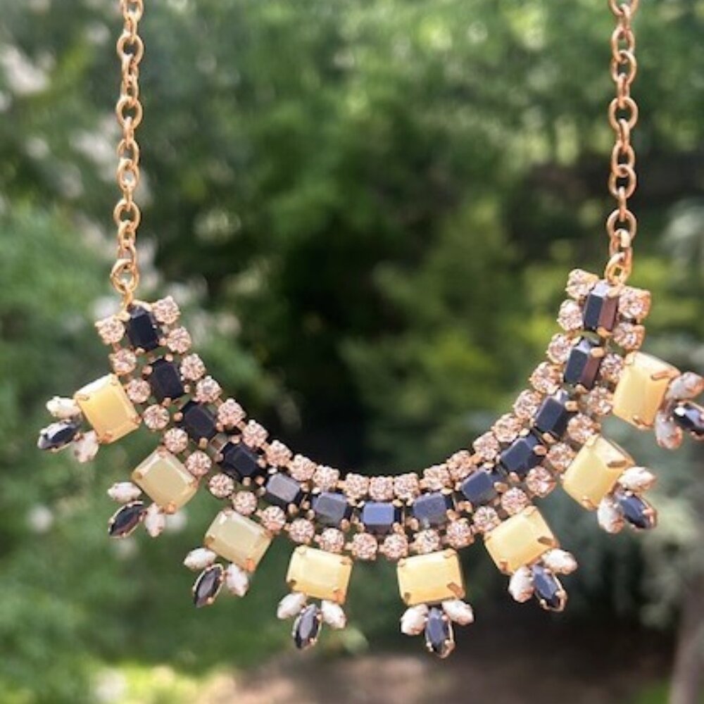 J.CREW - “Dune Brûlée” Green/Navy Blue/Clear Rhinestone Statement NECKLACE